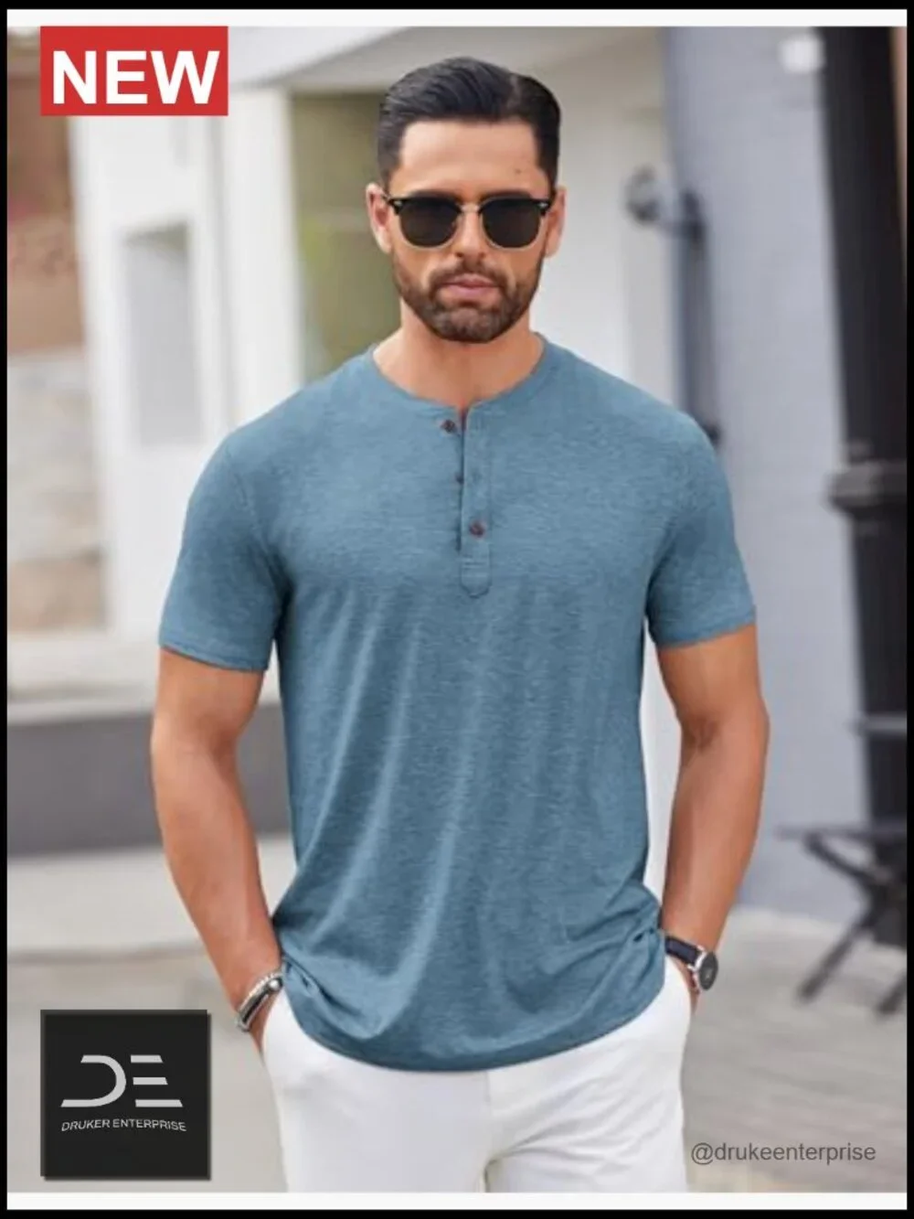 Men's Short Sleeve Henley Shirt Button Down Casual Tee Stretch Polyester